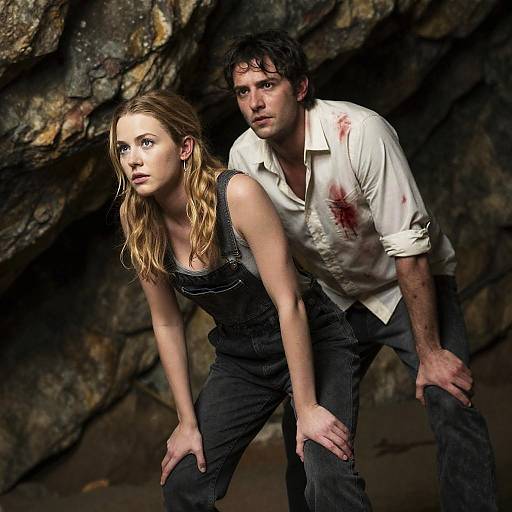 Intense Couple in Rocky Cave Portrait