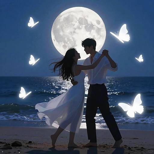 Romantic Couple Dancing Under Full Moon