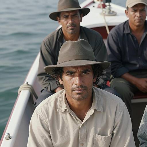 Men on Boat Wearing Hats