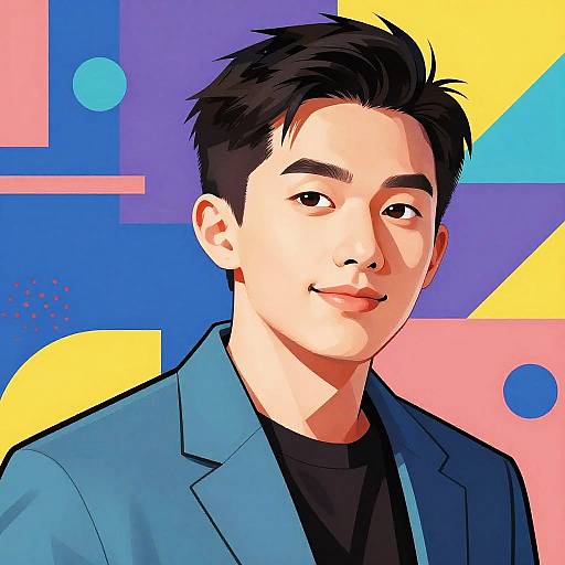 Stylized Asian Square Face Portrait