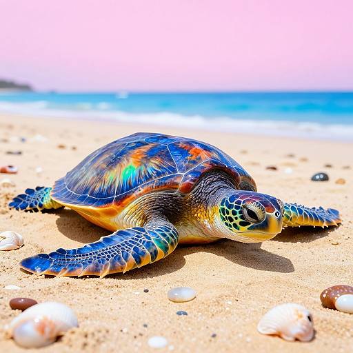 Vibrant Sea Turtle on Beach