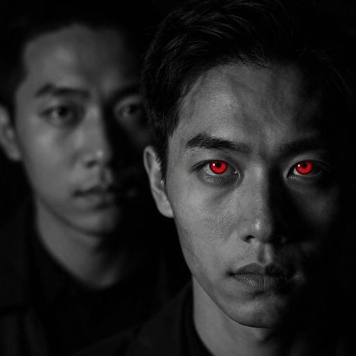 Portrait of Two Men with Red Glowing Eyes