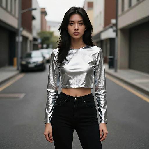 Urban Woman in Silver Black Costume