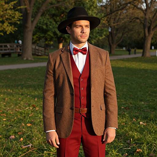 Confident Man in Sunlit Park Elegance
