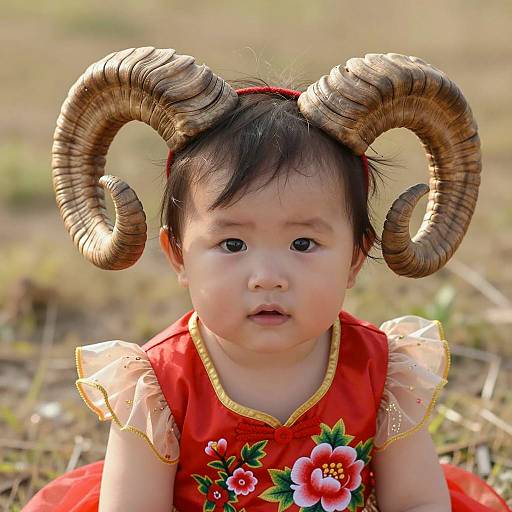 Baby Girl in Ram Horns Costume