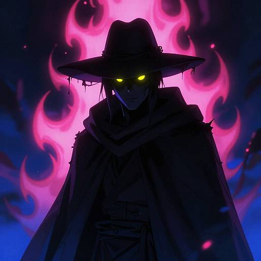 Mysterious Figure with Neon Flames