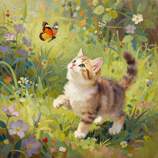 Playful Kitten in Garden Painting