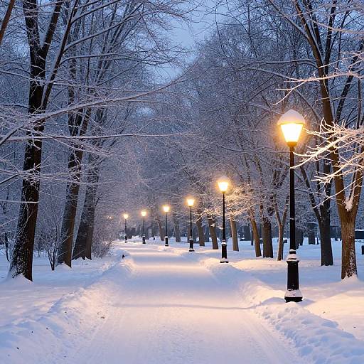 Serene Snowy Winter Park Pathway