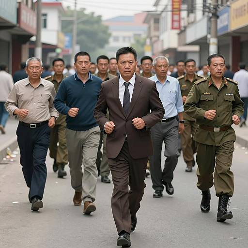 Dynamic Urban Run: Diverse Men in Action