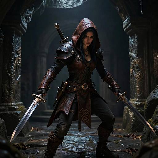 Female Orc Rogue in Shadowy Dungeon