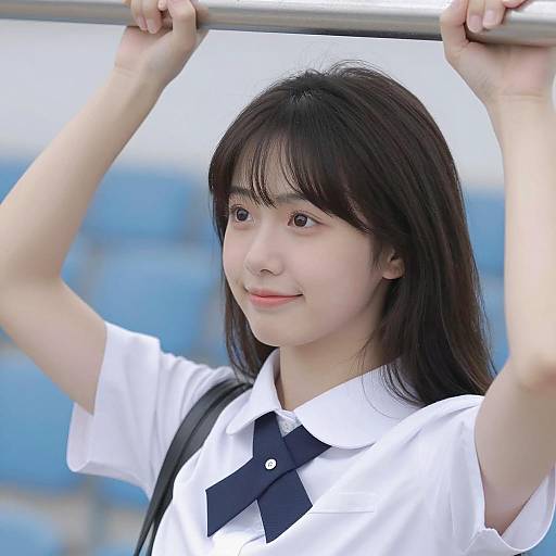 Cheerful Schoolgirl in Blue and White