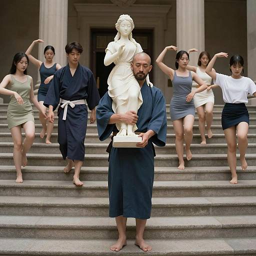 Boys Dancing in Traditional Temple Setting