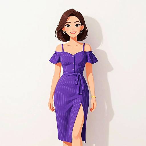 Smiling Woman in Chic Off-Shoulder Dress