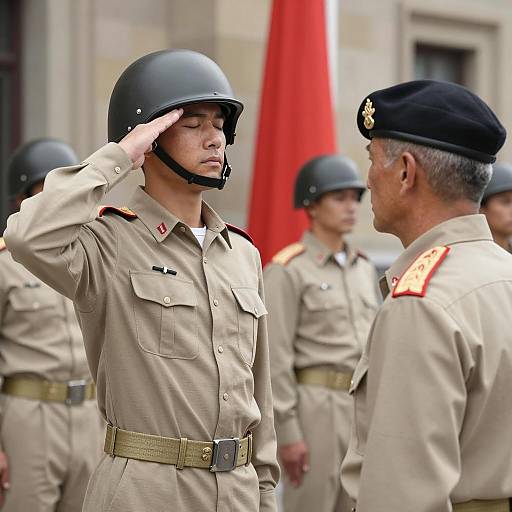 Saluting Soldiers in Formal Military Scene