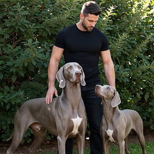 Handsome Man with Weimaraner Dogs