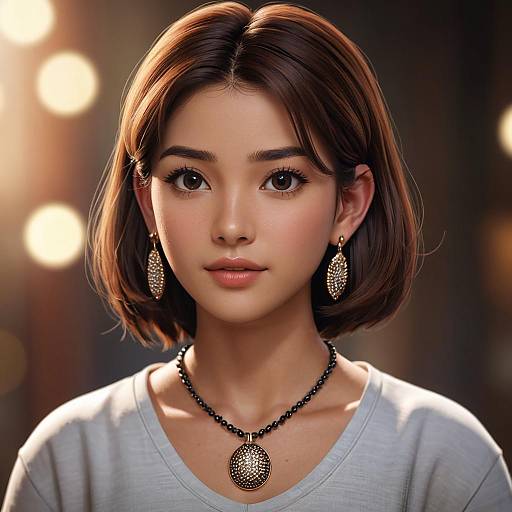 Photorealistic Brown-Haired Woman Upper Body Portrait