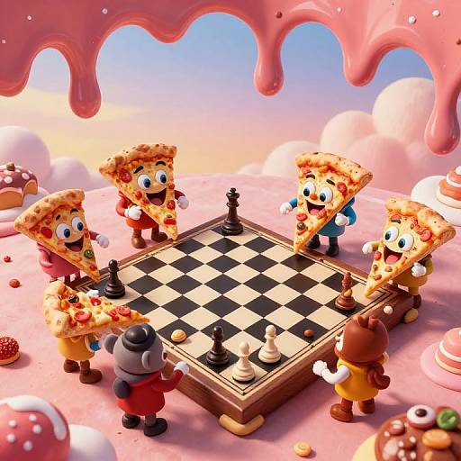 Surreal Pizza Chess Match Scene
