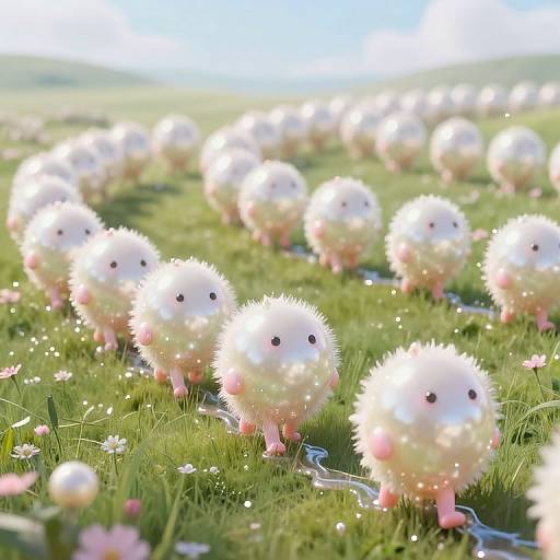 Whimsical Pearl Golems in Meadow
