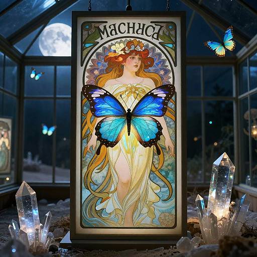 Mucha-Inspired Moonlit Crystal Butterfly Conservatory