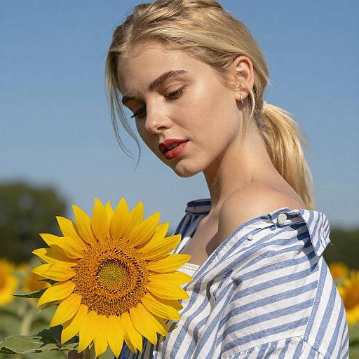 Blonde Woman with Sunflower Pose