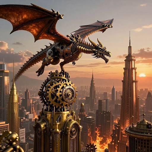 Steampunk Fantasy World with Clockwork Dragons