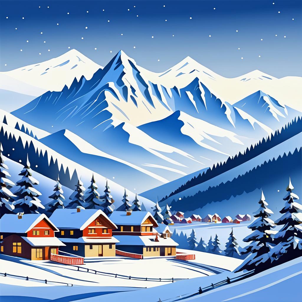 Traditional Christmas Snowy Mountain Art