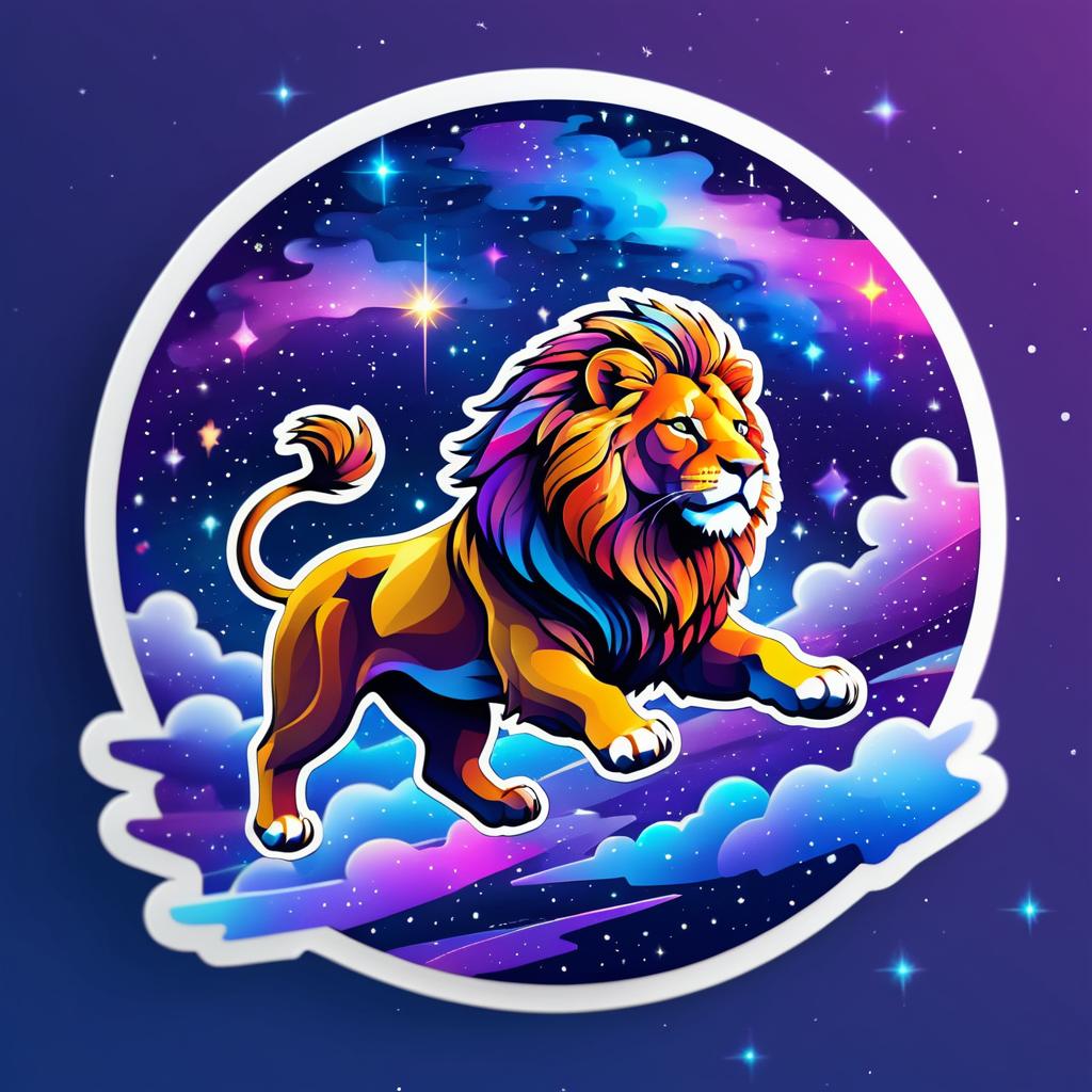 Vibrant Lion in Cosmic Night Sky Sticker