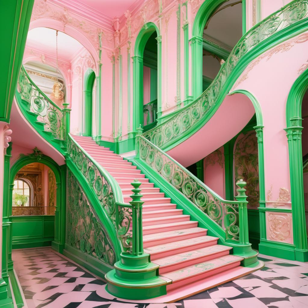 Ornate Staircase in Pastel Maximalism