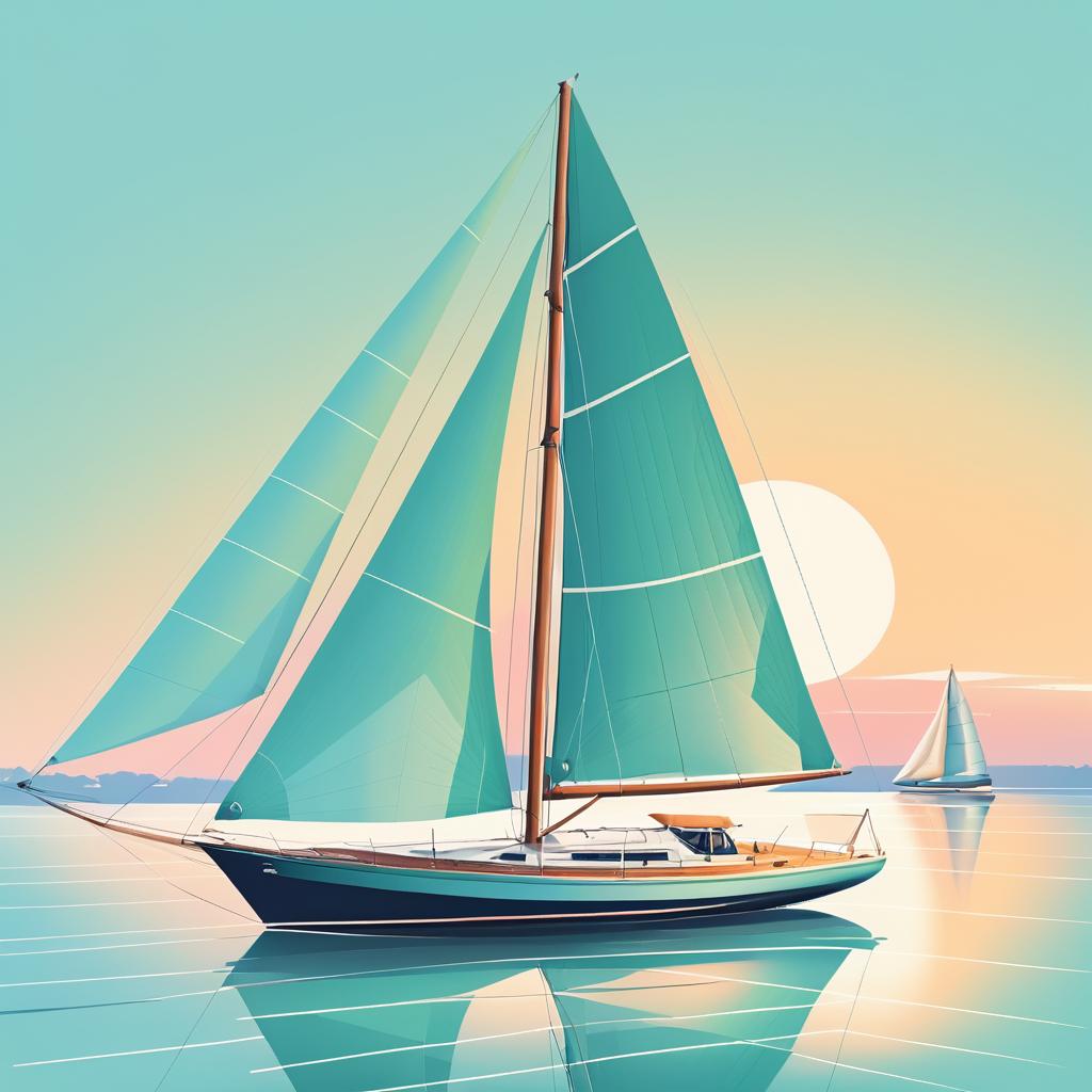 Retro Sailboat Illustration in Pastel Colors