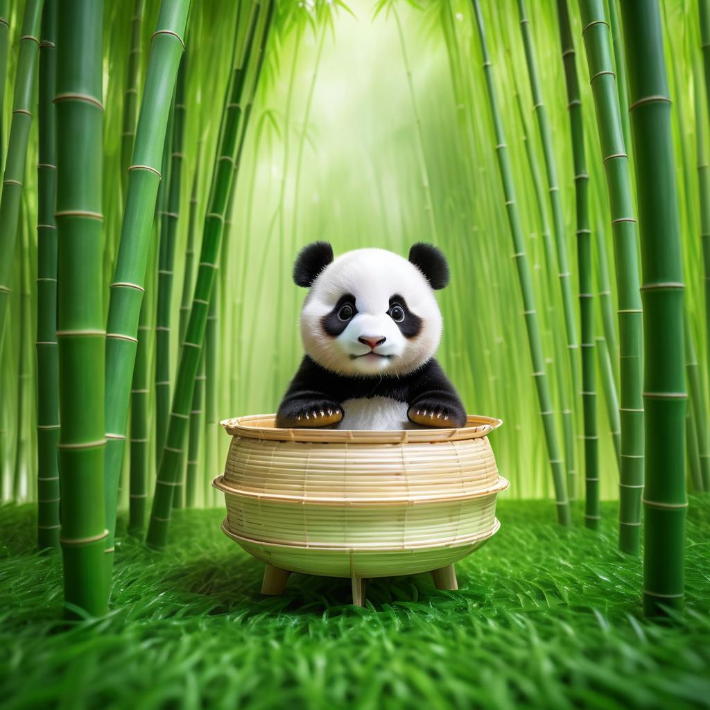 Cute Baby Panda in Bamboo Steamer