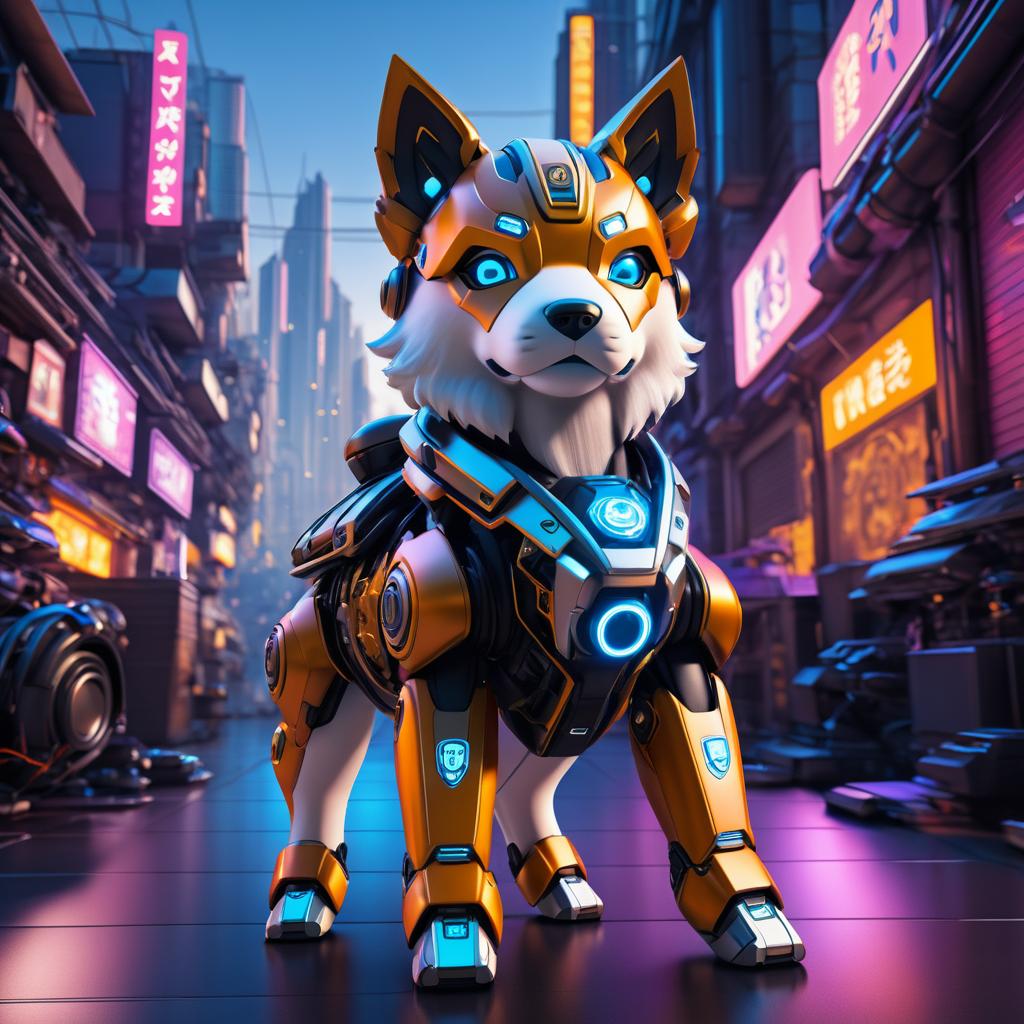 Cyberpunk Mecha Puppy in Warm City