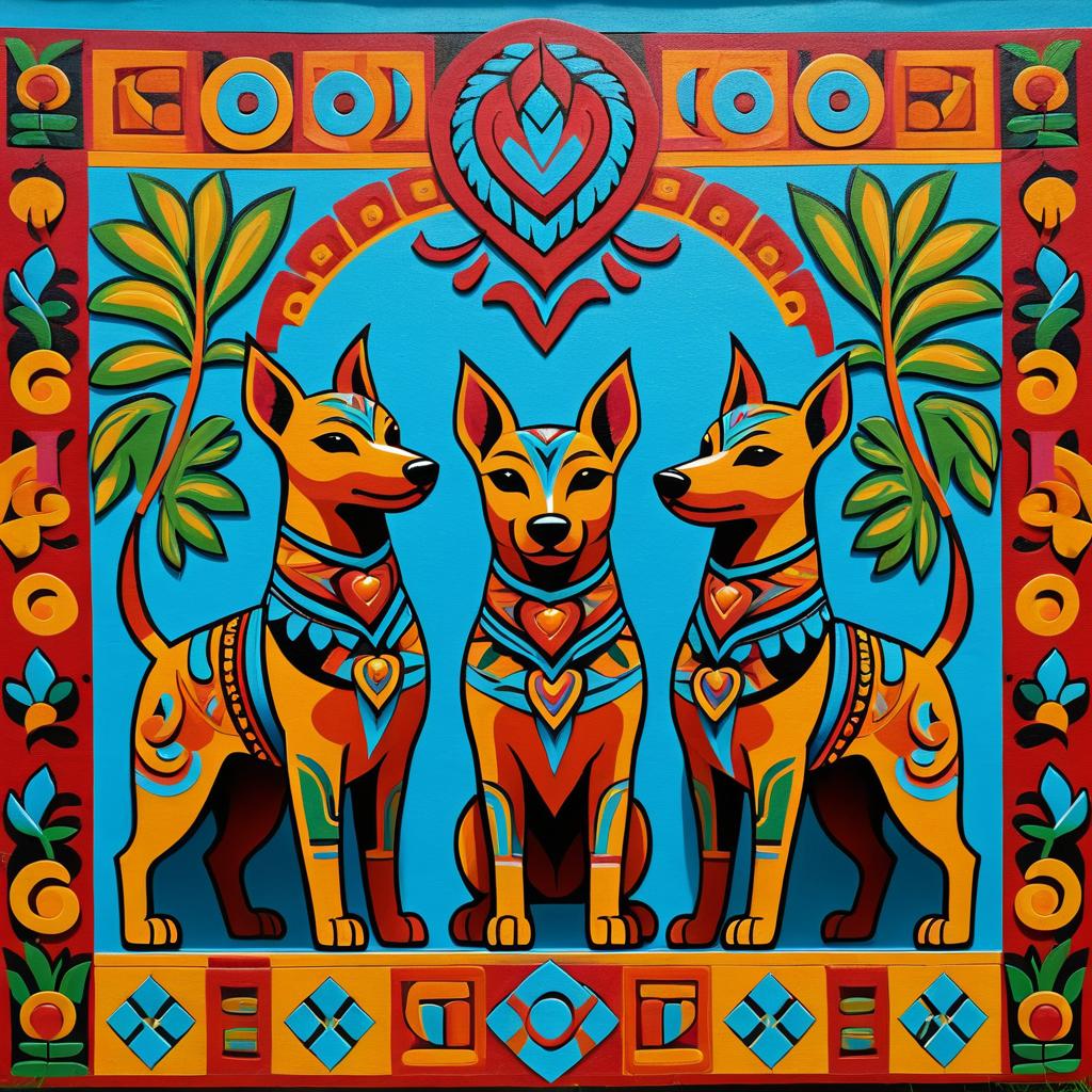 Mayan Mural of Loyal Xoloitzcuintli Dogs