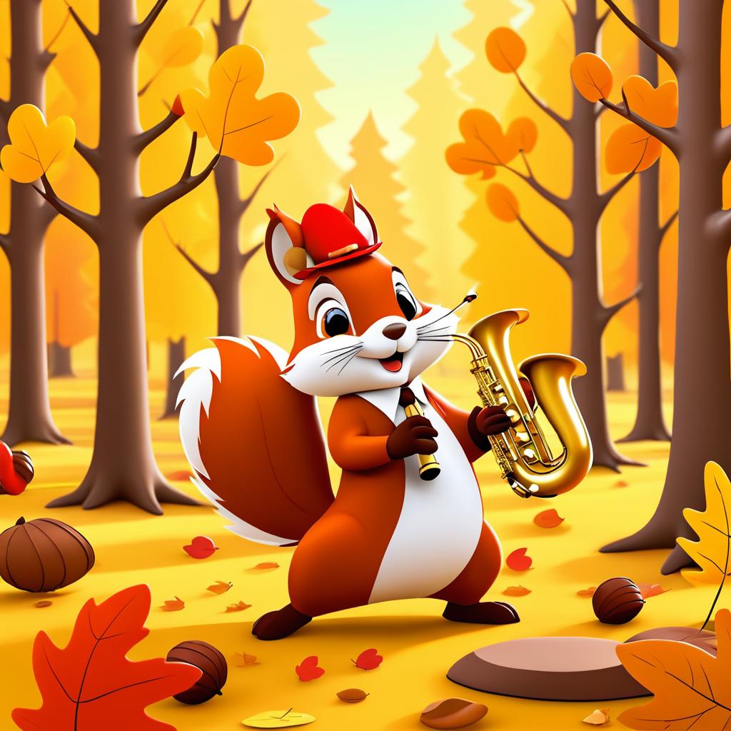 Saxaphone-Swining Squirrel in Autumn