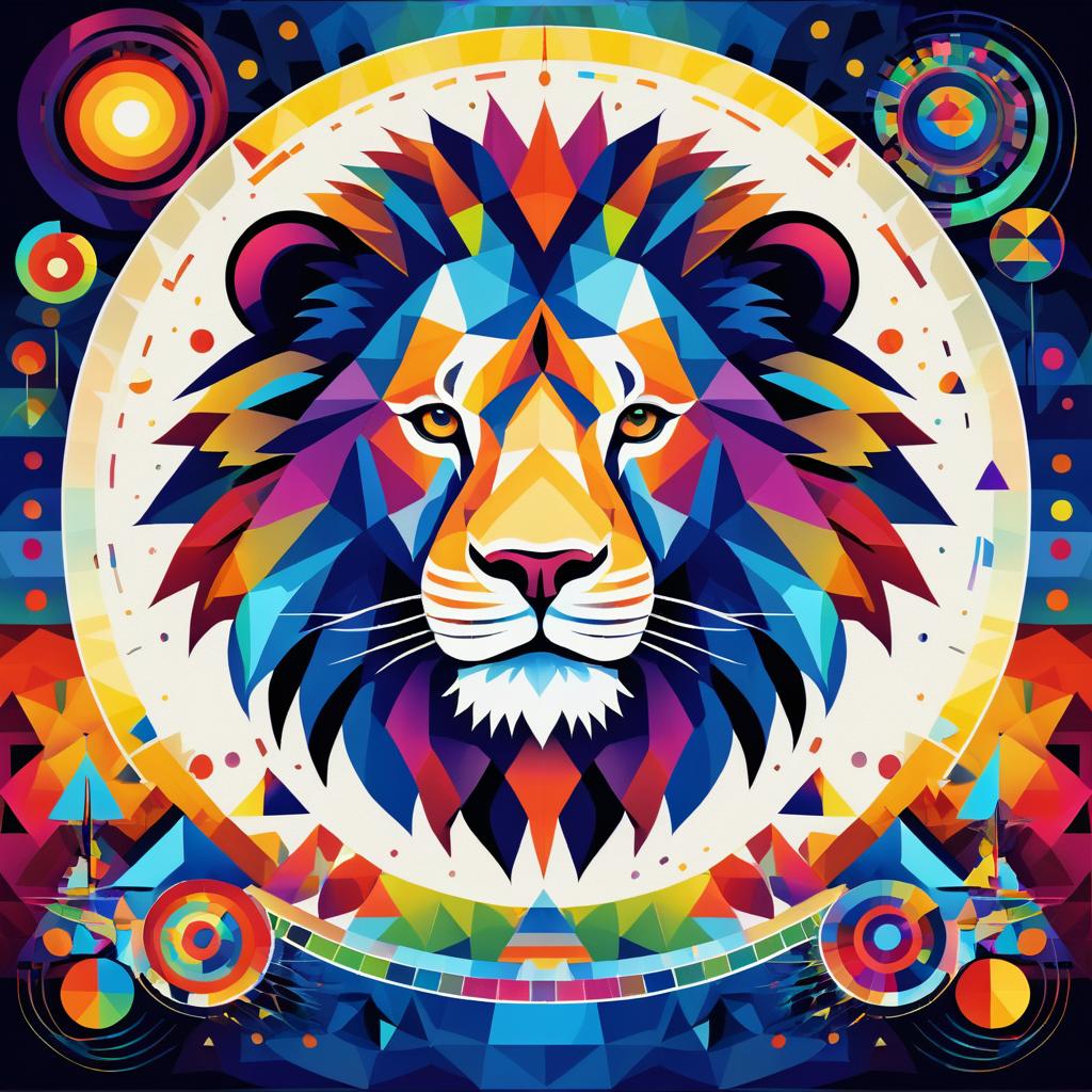 Lion in Colorful Geometric Surrealism