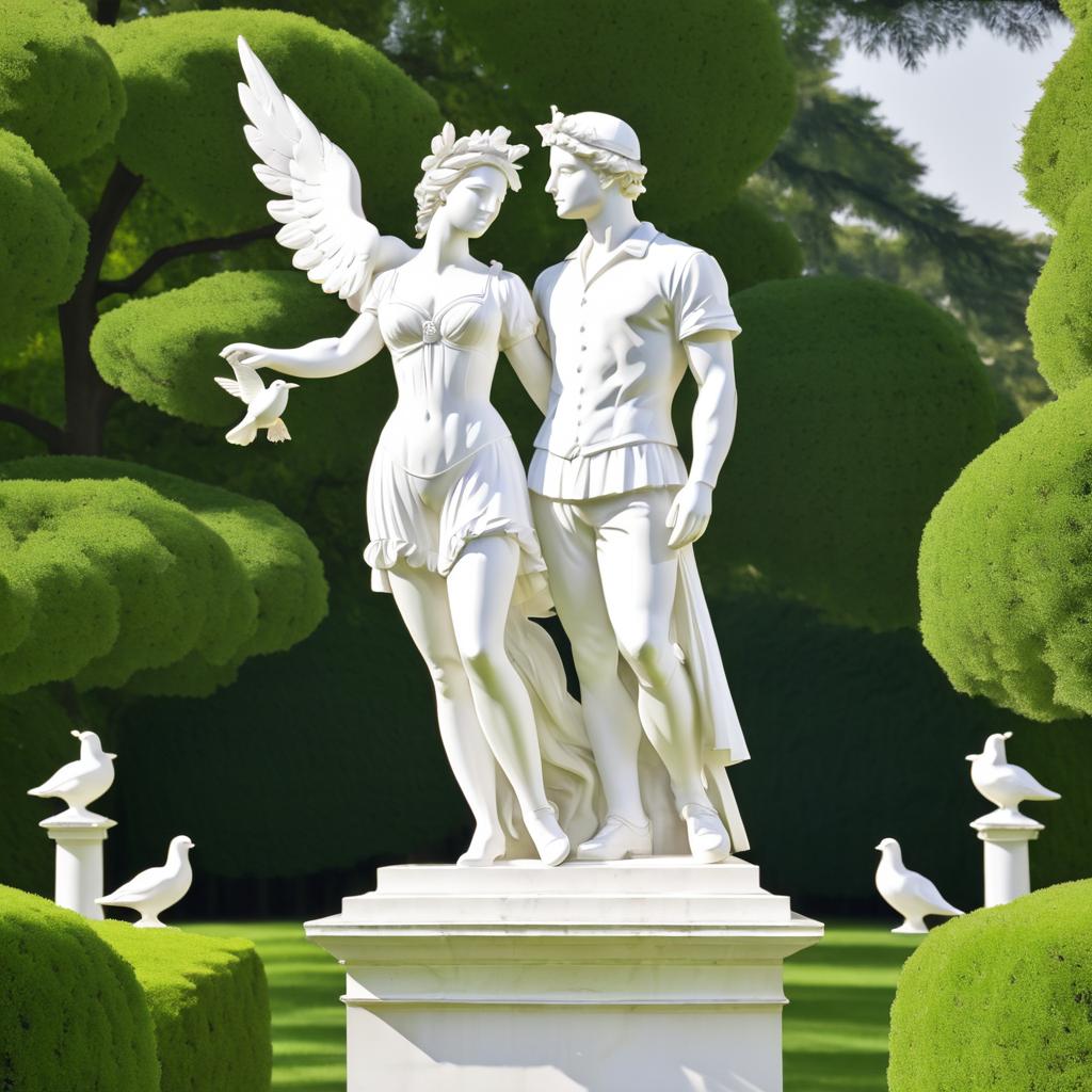 Neo-Classical Statue of a Couple and Dove