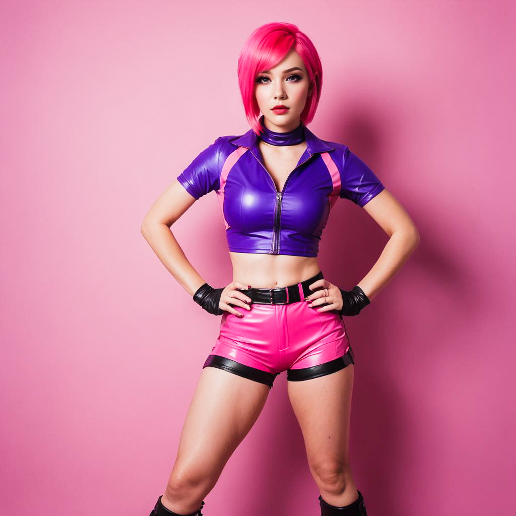 Playful Cosplayer with Bright Pink Hair