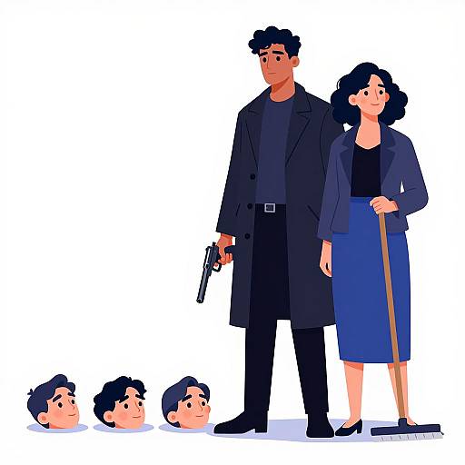 Digital Illustration of Two People with Three Headless Faces