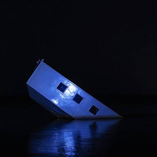 Illuminated Metallic Boat at Night