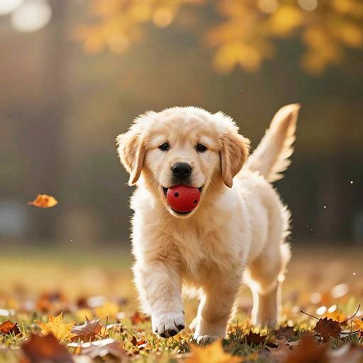 Golden Retriever Puppy in Autumn Park