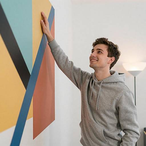 Smiling Young Man by Abstract Wall