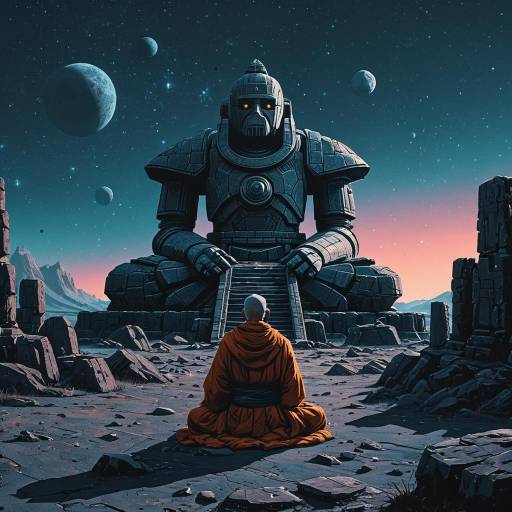 Ancient Stone Golem Monk Meditating in Space