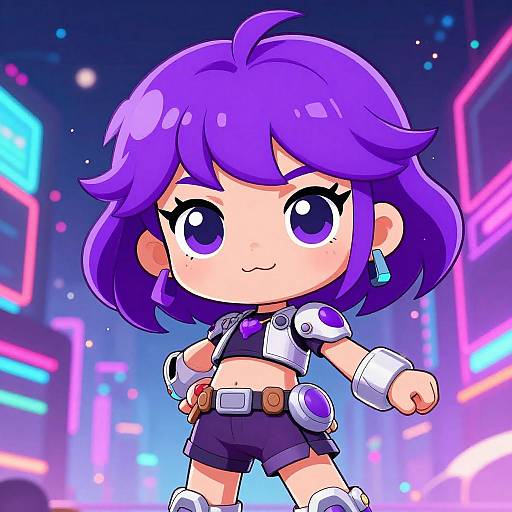 Vibrant Purple-Haired Futuristic Cartoon