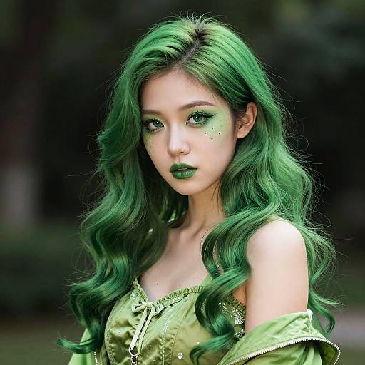 Woman in Vibrant Green Costume