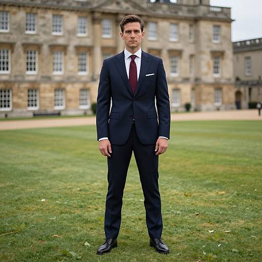 Confident Man in Navy Suit Outdoors