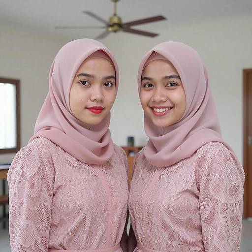 Portrait of Two Women in Pink Hijabs