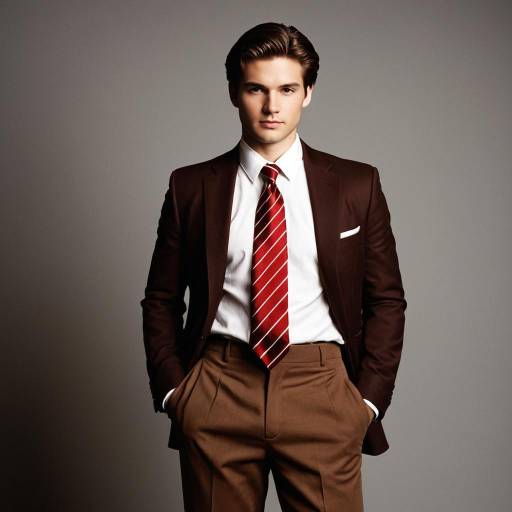 Young Man in Brown Formal Suit with Red Tie
