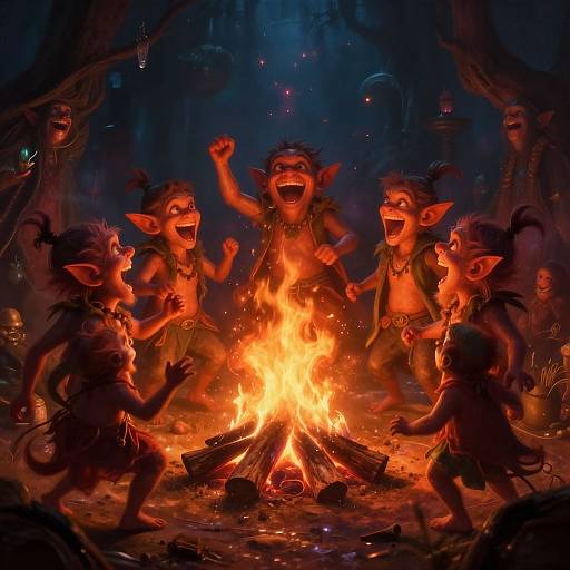 Mischievous Imps Dance by Firelight