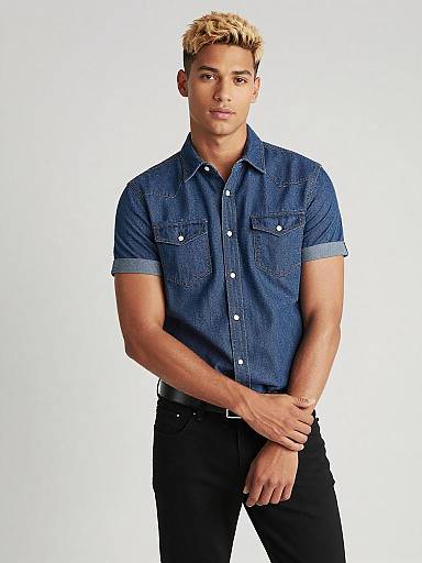 Fitted Denim Shirt Fashion Portrait