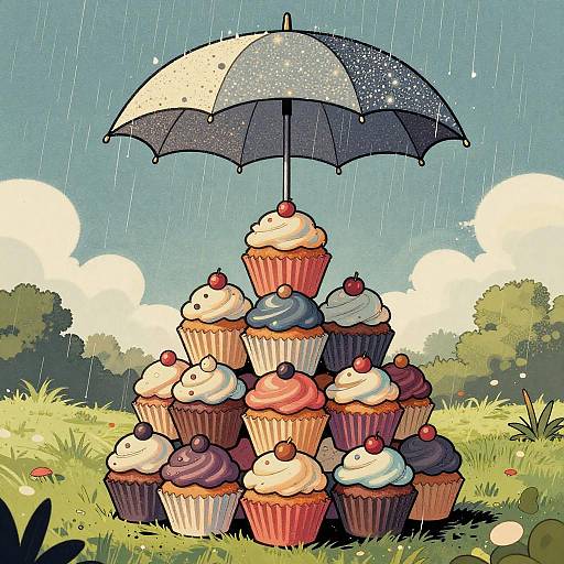 Whimsical Cupcake Towers in Retro Comic Style