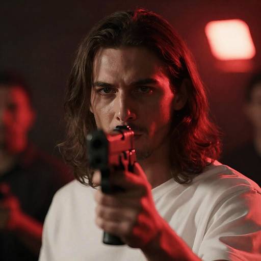 Intense Portrait of a Man with Gun